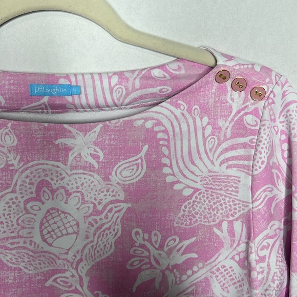 J McLaughlin Catalina Top Medium Pink Peacock Floral Nylon Spandex Stretch - Picture 2 of 5